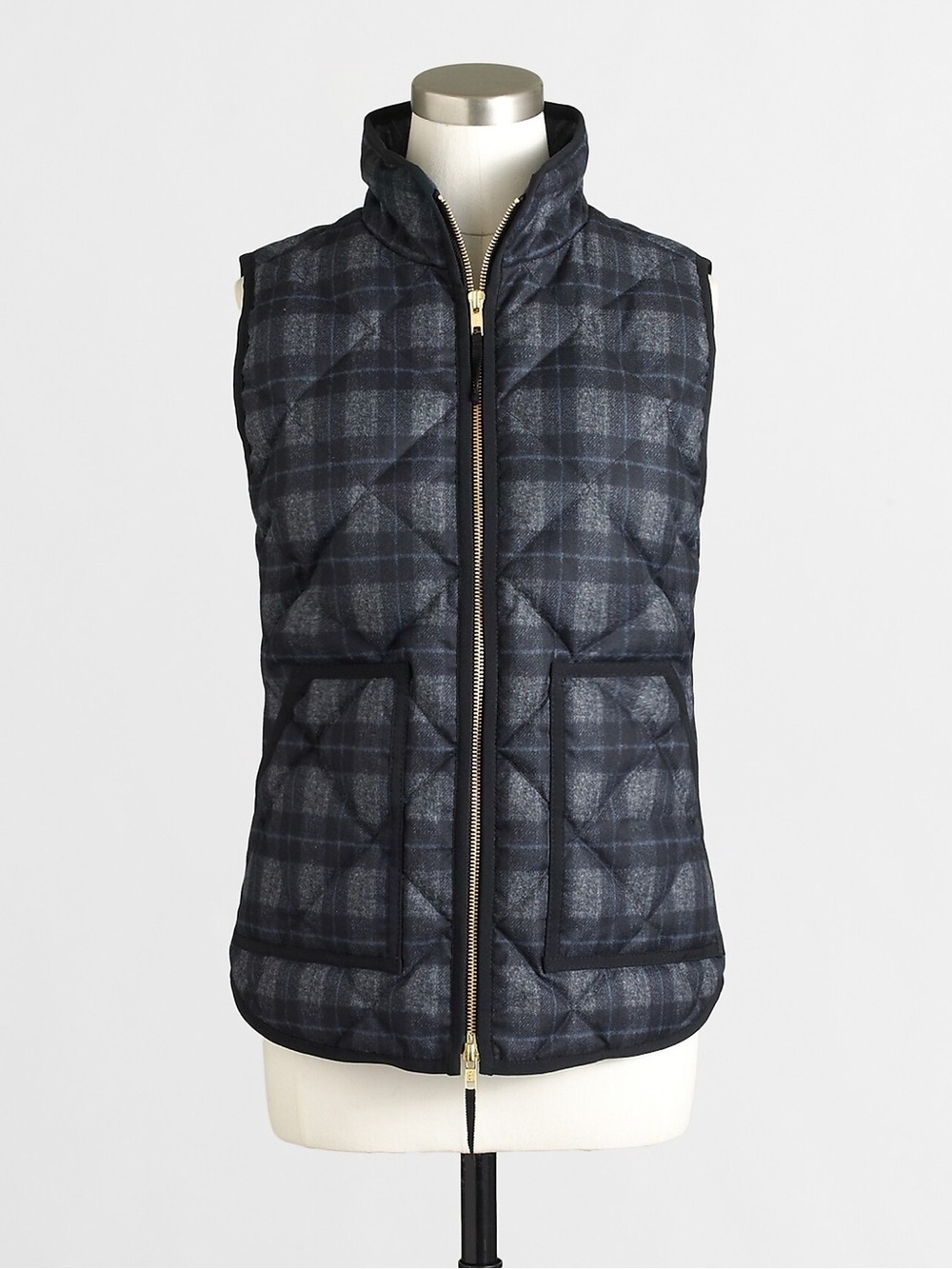 J.Crew Plaid Quilted Down Puffer Vest Black Gray Women’s S